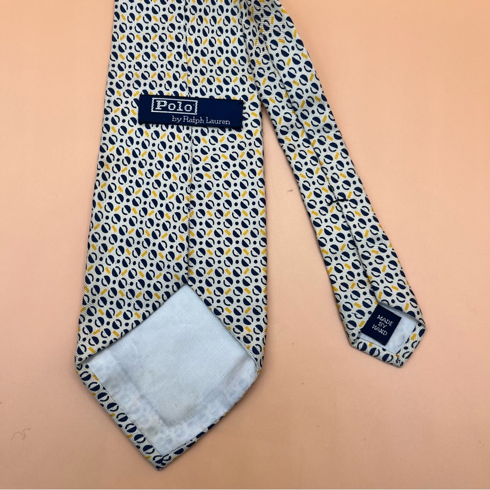 Polo by Ralph Lauren Tie Yellow Polka Dot Geometric 100% Silk Men's Handmade USA